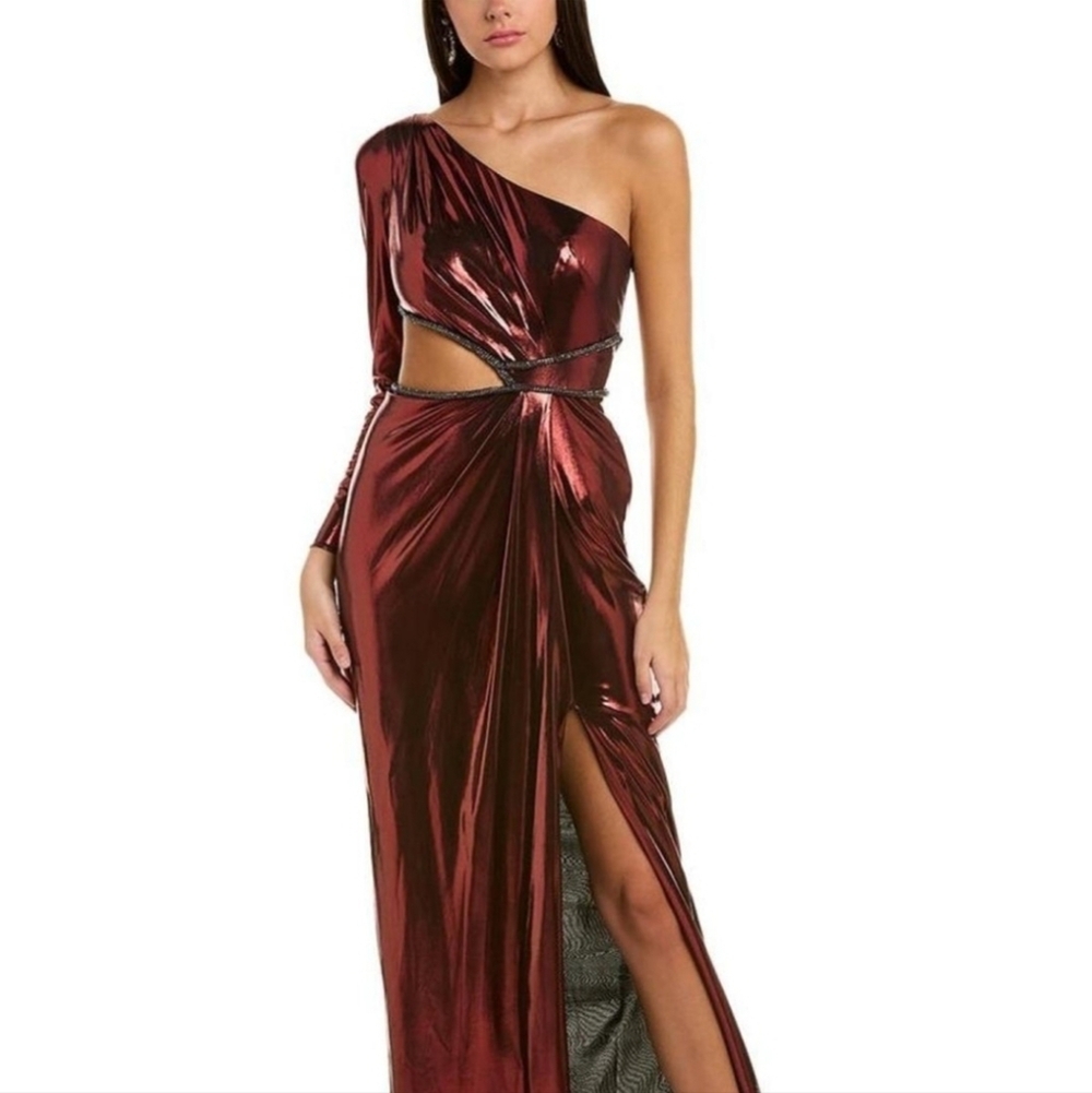 Marchesa Notte Liquid Red Studded Designer Gown